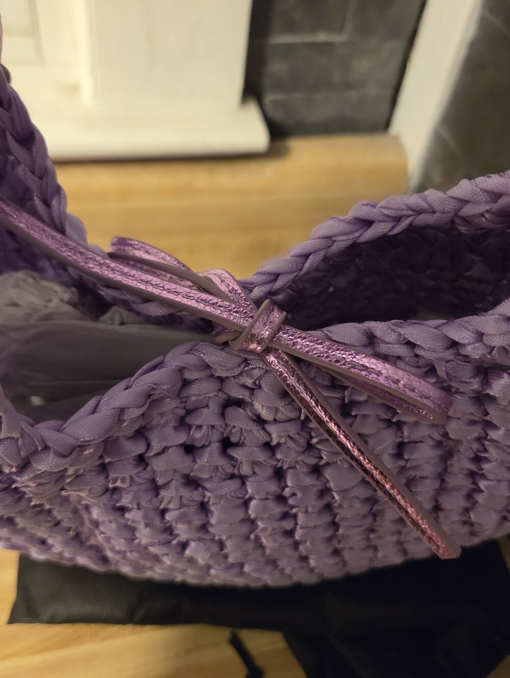 Kurt Geiger NWT Purple Raffia Shoulder Bag With Tie Closure & Dustbag - Picture 7 of 9